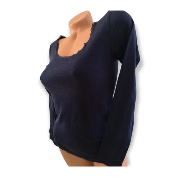 H&M Scoop Neck Long Sleeve Cotton Shirt dark blue M - Picture 4 of 4